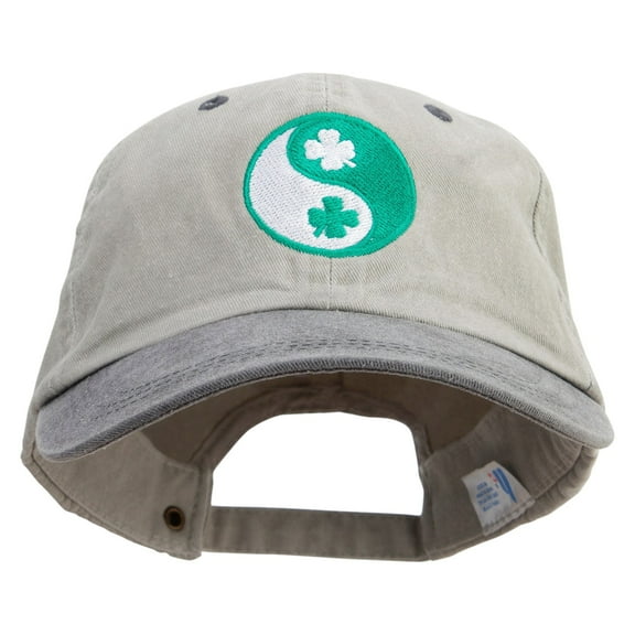 Yin Yang Clover Embroidered Pigment Dyed Wash Cap - Beige Black OSFM