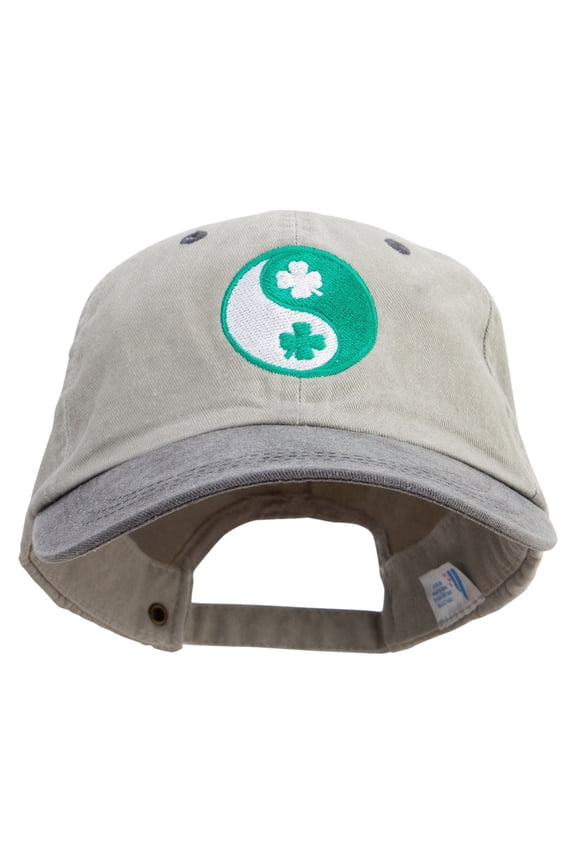 Yin Yang Clover Embroidered Pigment Dyed Wash Cap - Beige Black OSFM