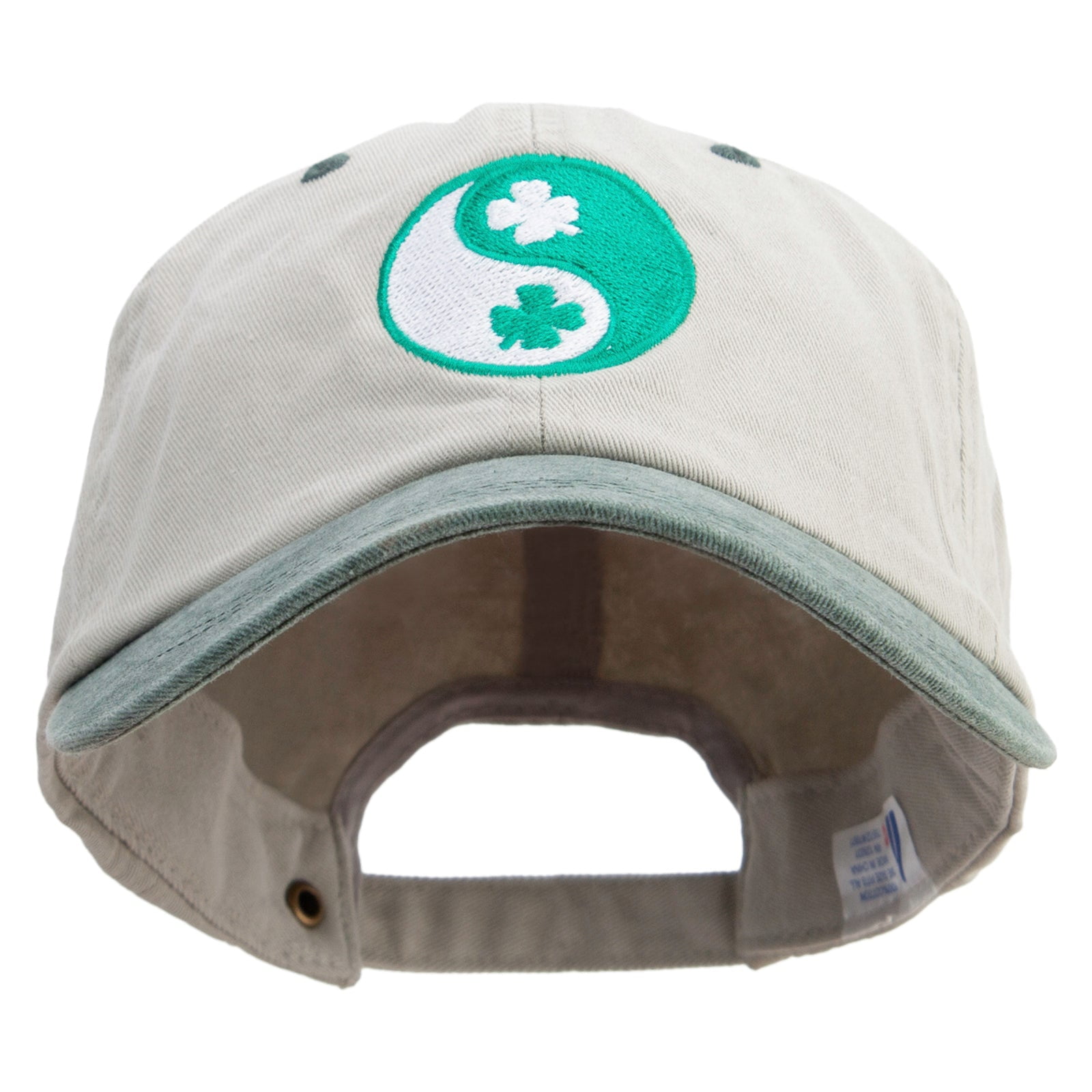 Yin Yang Clover Embroidered Pigment Dyed Wash Cap - Beige Green OSFM