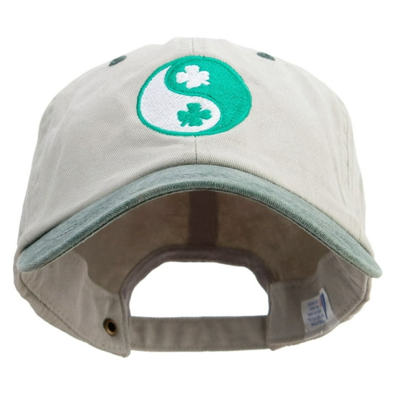 Yin Yang Clover Embroidered Pigment Dyed Wash Cap - Beige Green OSFM