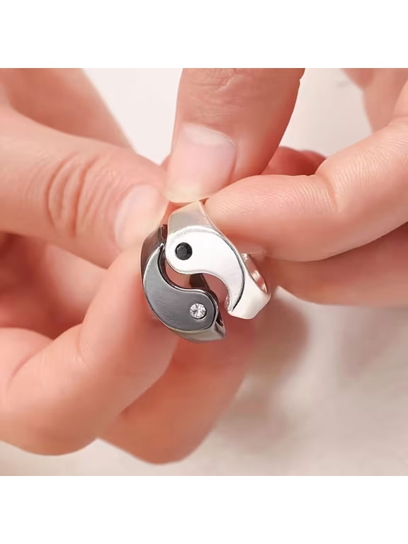 Yin Yang Couple Rings, Twin Combination Suit Ring with Tai Chi Gossip Pattern, Adjustable Opening Design, Perfect Valentine's Day Gift for Couples