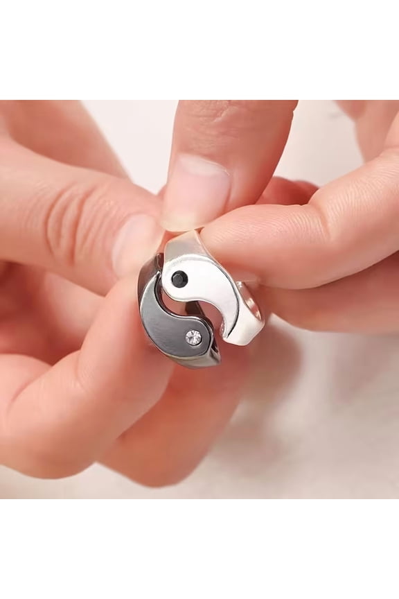 Yin Yang Couple Rings, Twin Combination Suit Ring with Tai Chi Gossip Pattern, Adjustable Opening Design, Perfect Valentine's Day Gift for Couples