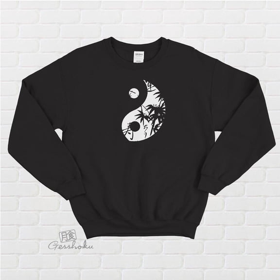 Yin Yang Crewneck Sweatshirt by Gesshoku - Asian Print Cozy Fleece Zen Yoga Sweater