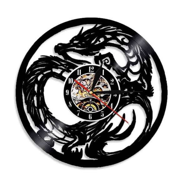 Yin Yang Dragon Art Ancient Mythical Animal Wall Clock Chinese Fantasy Monster Vinyl Record Wall Clock Home Decor Clock Gift Without LED