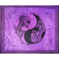 Yin Yang Dragon Tapestry Cotton Bedspread 108" x 88" Full-Queen Purple