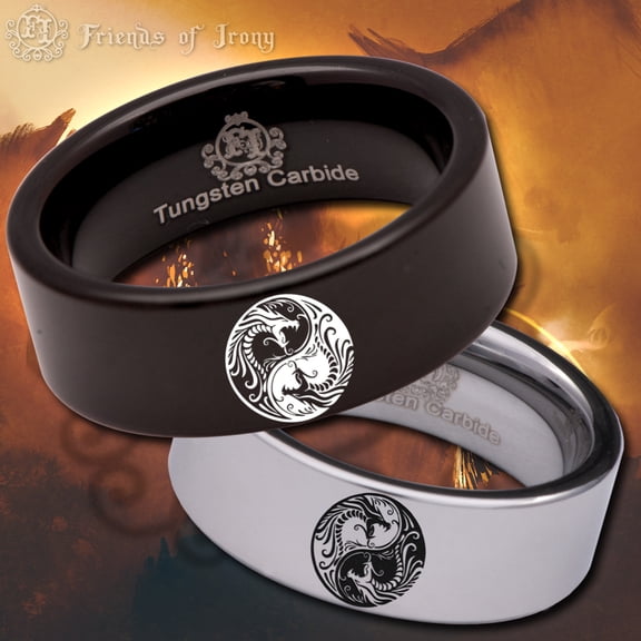 Yin Yang Dragon Tungsten Carbide Ring