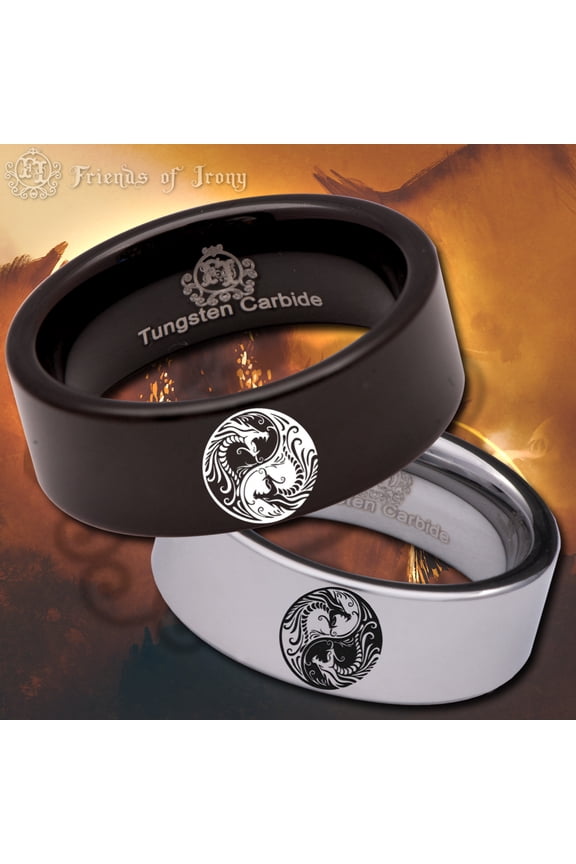Yin Yang Dragon Tungsten Carbide Ring