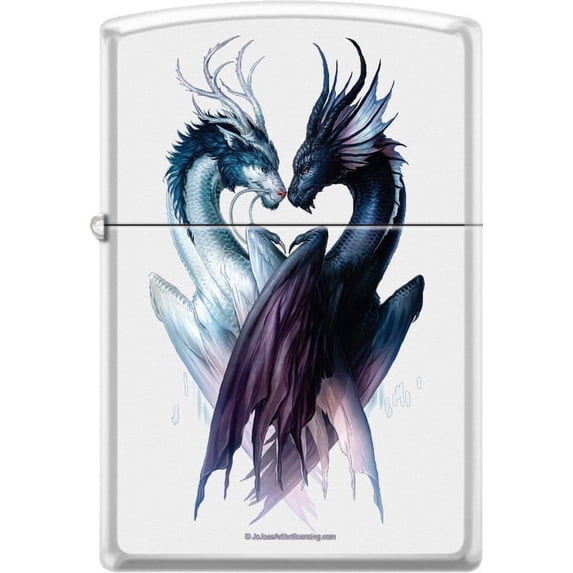 Yin Yang Dragons by JoJoe White Matte Zippo Lighter