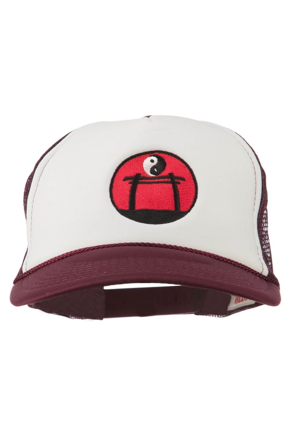 Yin Yang Embroidered Foam Mesh Cap - Maroon White OSFM