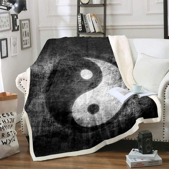 Yin Yang Fleece Throw Blanket for Sofa Couch Bed Boho Trippy Psychedelic Art Plush Blanket Decorative Gossip Pattern Sherpa Blanket Traditional Ying Yang Theme Fuzzy Blanket Baby 30x40 Inch