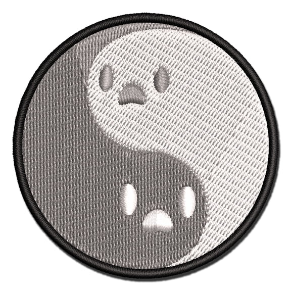 Yin Yang Ghosts Spooky and Cute Applique Multi-Color Embroidered Iron-On Patch - 2.0 Inch Mini