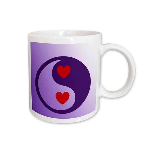 3drose, Yin Yang Hearts- Love- Spirituality- Balance- Purple, 15oz Mug