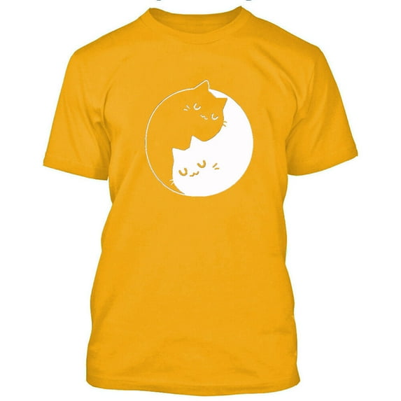 Yin Yang Kittens Printed Men's T-shirt Sweet Cats Tee Color Gold 2X-Large