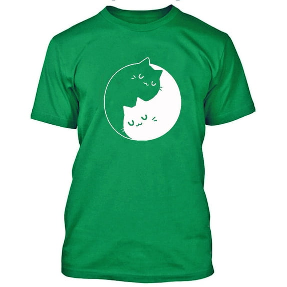 Yin Yang Kittens Printed Men's T-shirt Sweet Cats Tee Color Irish Green Small