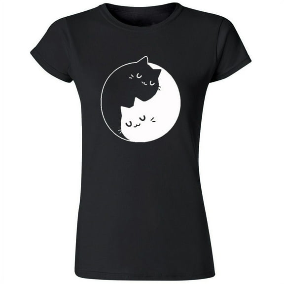 Yin Yang Kittens Printed Women's Tank Top Sweet Cats Black Tee X-Large