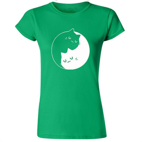 Yin Yang Kittens Printed Women's T-shirt Sweet Cats Irish Green Tee Medium