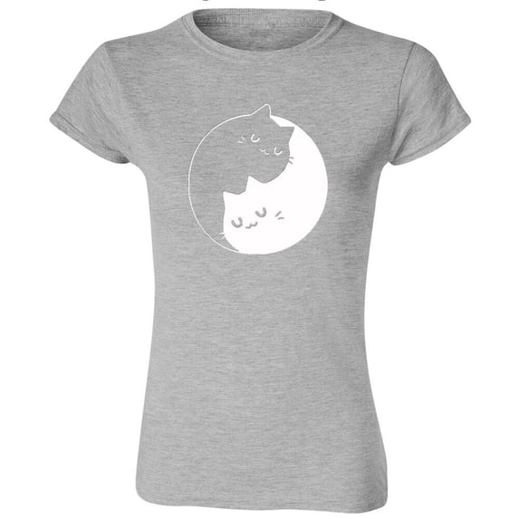 Yin Yang Kittens Printed Women's T-shirt Sweet Cats Sport Gray Tee 2X-Large