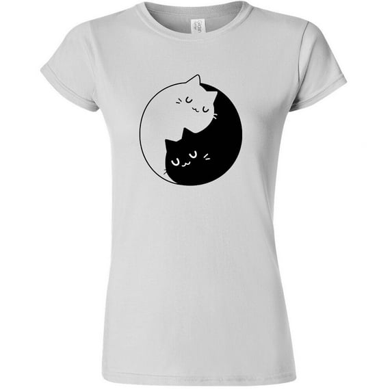 Yin Yang Kittens Printed Women's T-shirt Sweet Cats White Tee Small