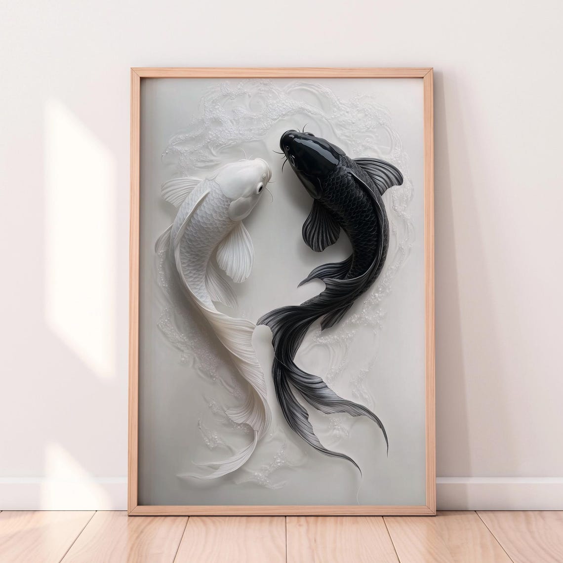 Yin Yang Koi Fish Art Print – Minimalist Black & White Wall Decor ...