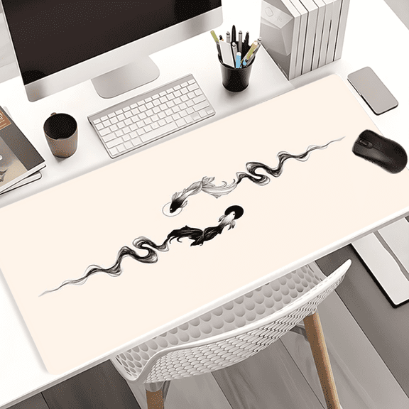 Yin Yang Koi Fish Mouse Pad 35.4 x 15.8 inches Rubber Desk Mat for Office Home Gaming