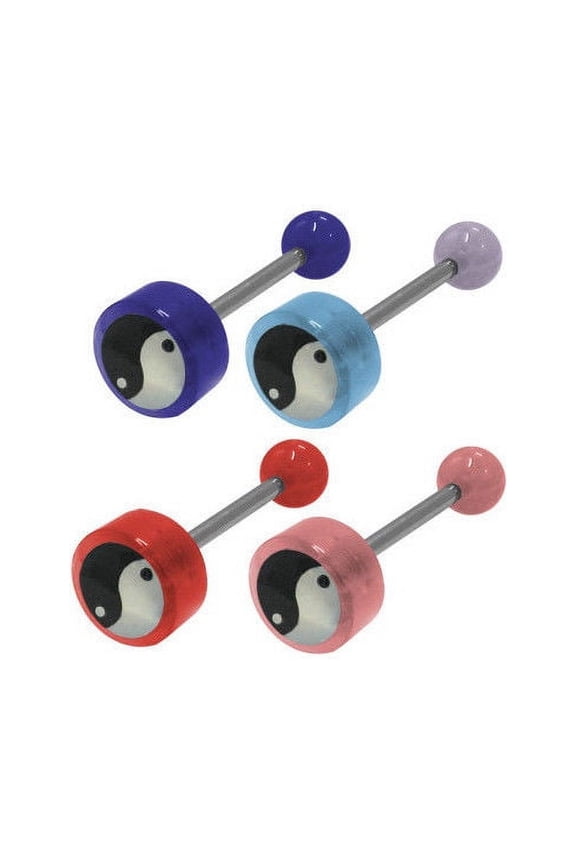 Yin-Yang Logo Barbell Tongue Rings Body Jewelry Piercing Bar 14G Surgical Steel