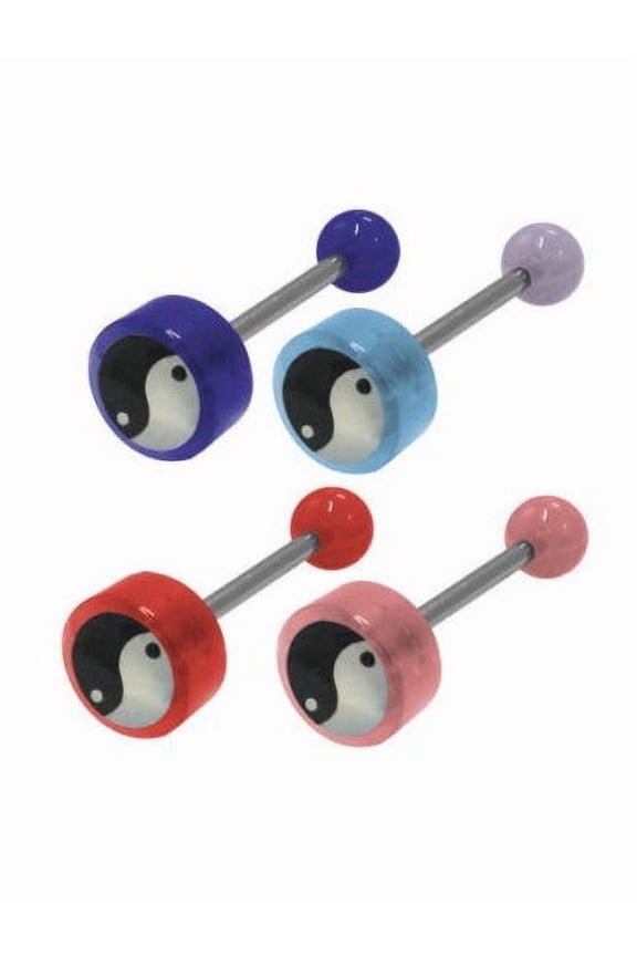Yin-Yang Logo Barbell Tongue Rings Body Jewelry Piercing Bar 14G Surgical Steel