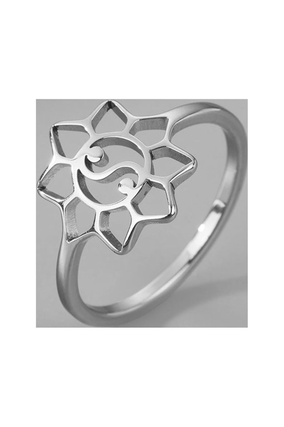 Yin Yang Lotus Stainless Steel Ring Mandala Spirit Taoist Zen Balance Yoga Jewelry