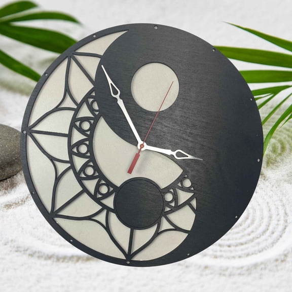 Yin-Yang Mandala Clock | 14in Diameter | Quiet Zen Decoration | Meditative Decor