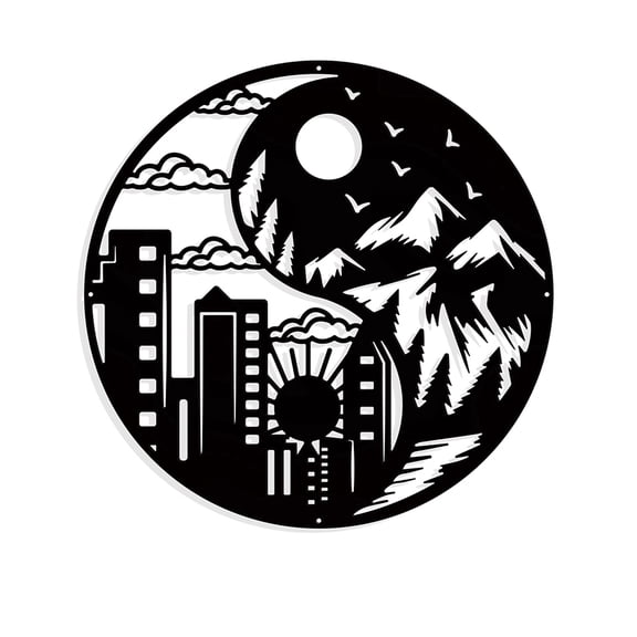 Yin Yang Metal Wall Art Decor Sun Moon City Forest Wall Hanging Decor Silhouette Wall Art Home Bedroom Living Room Garden Hotel Office