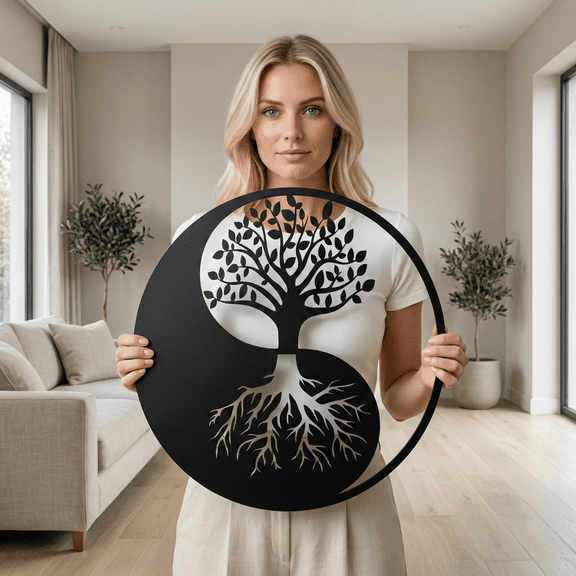 Yin Yang Metal Wall Art for Home and Outside - Wall-Mounted Geometric Metal Wall Decor - Drop Shadow 3D Effect Wall Decoration for Living Room Bedroom