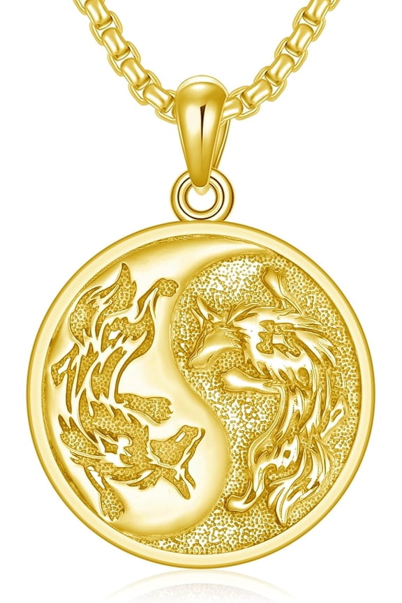 Yin Yang Necklace 925 Sterling Silver Dragon Scorpion Tiger Wolf Witcher Medallion Scorpio Jewelry Christmas Birthday Gifts for Men Women Unisex