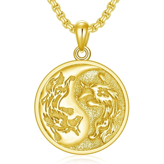 Yin Yang Necklace 925 Sterling Silver Dragon Scorpion Tiger Wolf Witcher Medallion Scorpio Jewelry Christmas Birthday Gifts for Men Women Unisex