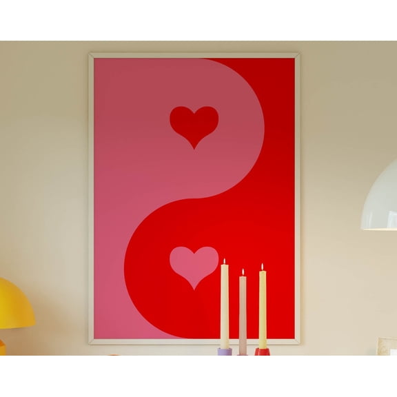 Yin Yang Preppy Wall Art Y2K Room Decor, Y2K Aesthetic Poster Valentines Day Decor, Valentines Day Art Preppy Room Decor Aesthetic Wall Art, Modern Wall Decor, 24x36 UNFRAMED