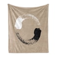 thumbnail image 1 of Yin and Yang Soft Flannel Fleece Throw Blanket, Abstract Artwork of an of Harmony Human Portraits Yoga, Cozy Plush for Indoor and Outdoor Use, 50" x 70", Black White and Tan, by Ambesonne, 1 of 5