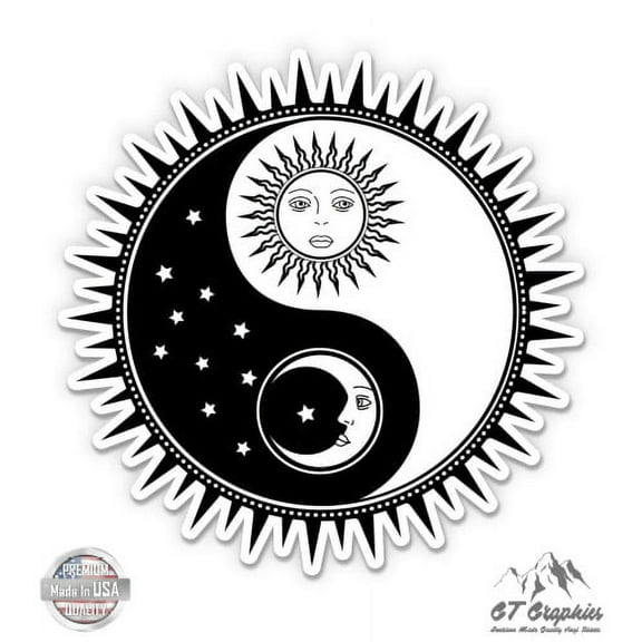Yin Yang Sun Moon - 3" Vinyl Sticker - For Car Laptop I-Pad Phone Helmet Hard Hat - Waterproof Decal