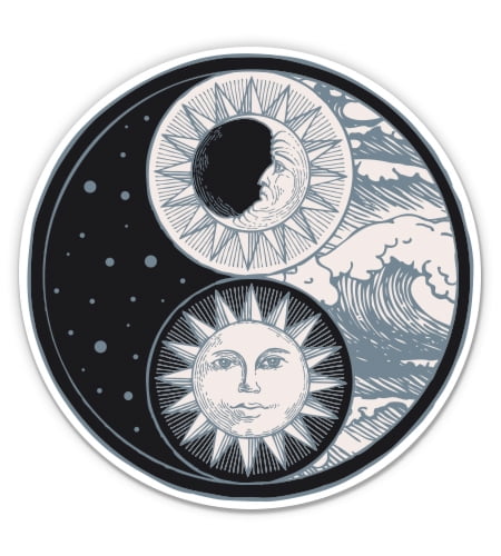 Yin Yang Sun Moon Celestial - 3" Vinyl Sticker - For Car Laptop Water ...