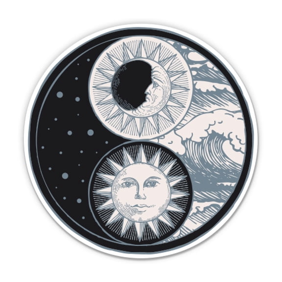 Yin Yang Sun Moon Celestial - 3" Vinyl Sticker - For Car Laptop Water Bottle Phone - Waterproof Decal