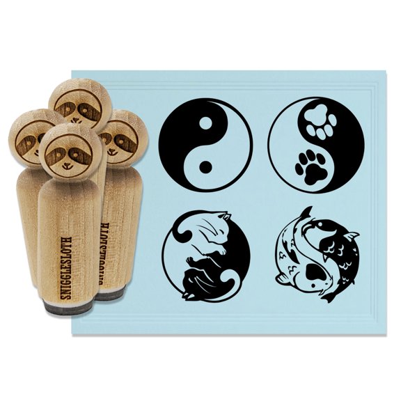 Yin Yang Symbols Koi Cats Paw Prints Rubber Stamp Set for Scrapbooking Crafting Stamping - Medium 1 Inch
