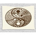 thumbnail image 1 of Yin Yang Tapestry, Abstract Yin Yang Ornamented with Hand-Drawn Triangles and Drop Shapes, Wall Hanging for Bedroom Living Room Dorm Decor, 60W X 40L Inches, Chocolate Eggshell, by Ambesonne, 1 of 2