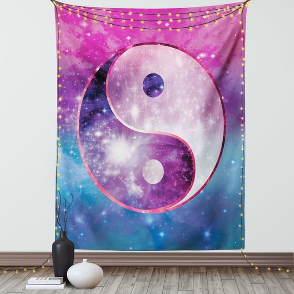 Yin and Yang Tapestry, Asian Oriental Harmony Motif with Contrasting Colors Paint Stains Backdrop, Wall Hanging for Bedroom Living Room Dorm Decor, 40W X 60L Inches, Multicolor, by Ambesonne