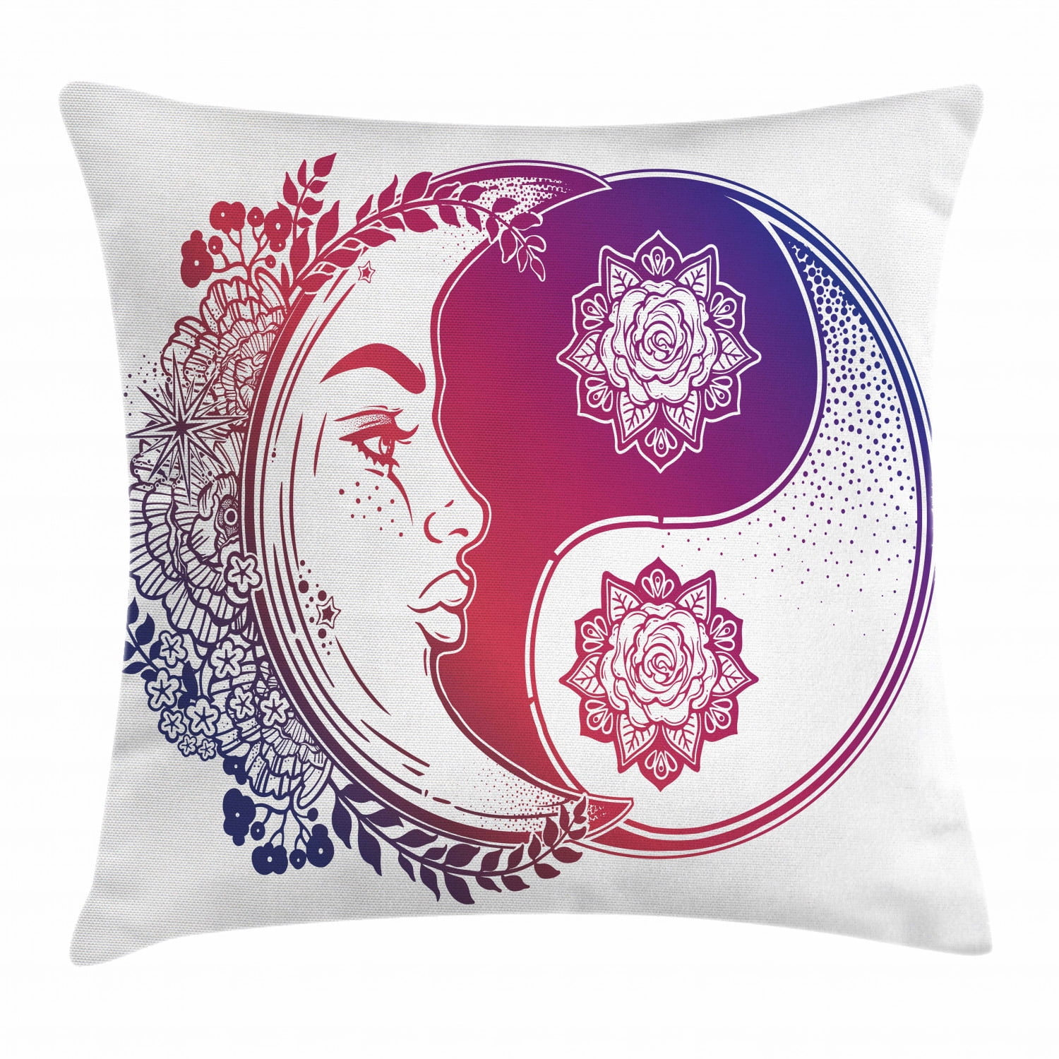 Yin Yang Throw Pillow Cushion Cover, Ornate Crescent Moon Asian ...