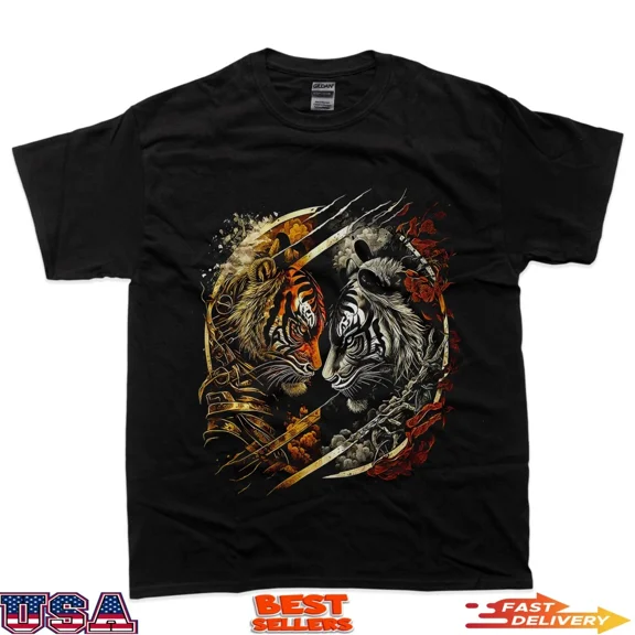 Yin Yang Tiger Asian Streetwear Bold Artistic Graphic Tee,for men & women up to 5XL