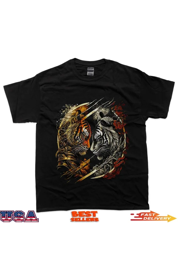 Yin Yang Tiger Asian Streetwear Bold Artistic Graphic Tee,for men & women up to 5XL