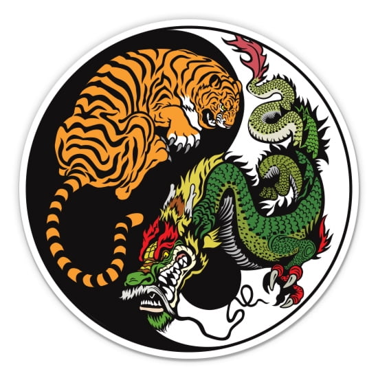 Yin Yang Tiger Dragon Asian - 3" Vinyl Sticker - For Car Laptop Water Bottle Phone - Waterproof Decal