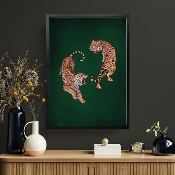 Yin Yang Tiger Wall Art | Dark Green Statement Wall Print | Maximalist Tiger Home Decor 8x12 UNFRAMED