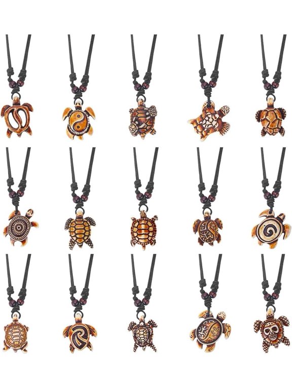 Yin Yang Turtle Necklace 15 Pcs Sea Turtle Necklaces for Women Adjustable Turtle Skull Necklace Ocean Resin Necklace Antique Turtle Jewelry Necklace with Evil Eye Pattern Gifts Goldenrod
