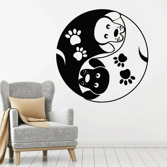 Yin Yang Wall Decal Dogs Animals Paws Vinyl Door Window Stickers Pet Shop Grooming Salon Kids Room Interior Decor Mural Art 28x28cm