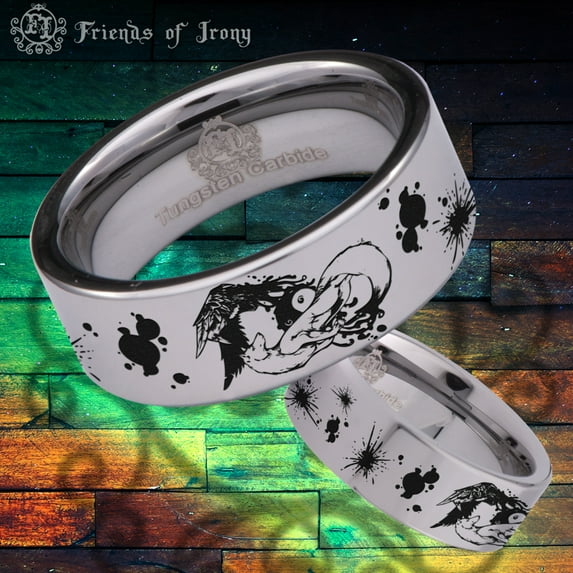 Yin Yang Wolf and Raven Tungsten Carbide Ring