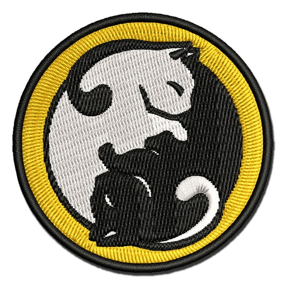 Yin and Yang Cats Curled Up Together Applique Multi-Color Embroidered Hook & Loop Patch - 3.5 Inch Large