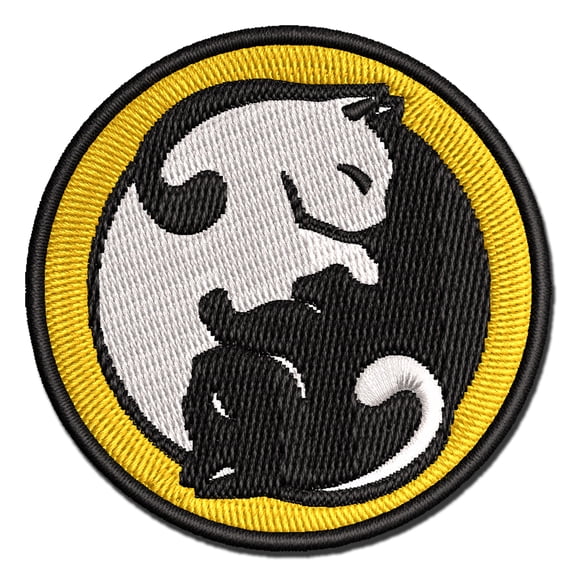 Yin and Yang Cats Curled Up Together Applique Multi-Color Embroidered Iron-On Patch - 2.0 Inch Mini